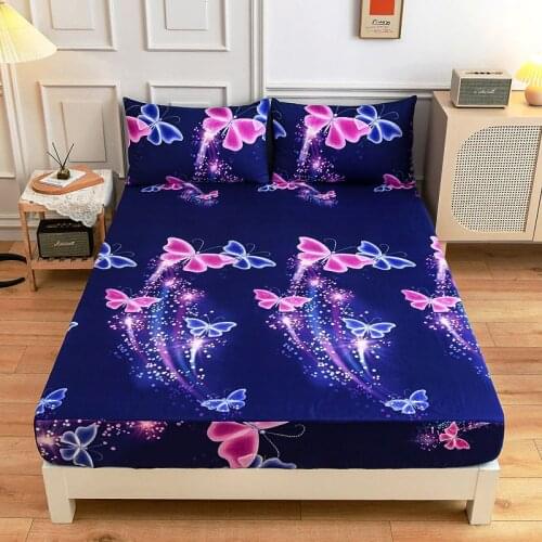 1PC Skin-friendly Printed Fitted Sheet With Elastic Band Bed Sheet Home Decor Non-slip Mattress Cover Bedspread Dust Cover