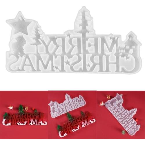 1Pcs Christmas Greeting Statement Silicone Mold Christmas Tree Casting UV Epoxy Resin Mold For DIY Decorative Crafts Making Tool
