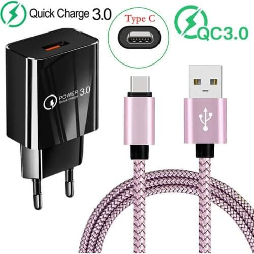 18w Fast USB charger For Samsung S8 A8 A31 Huawei P20 P30 Umidigi A7 Pro Phone adapter USB 3.0 Type C Quick Charge Cable ZTE HTC