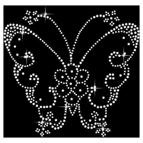2pc/lot Fluttering Butterfly hot fix rhinestone transfer motifsiron on crystal transfers design applique patches