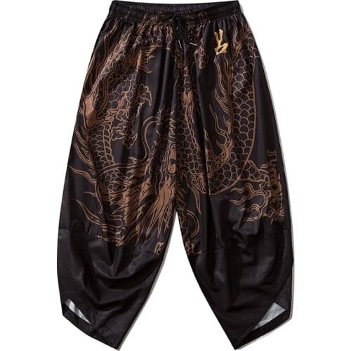 2021 Japanese Style Harajuku Men Trousers Samurai Costume Loose Fashion Man Traditional Bloom Pants Haori Plus Size V2064