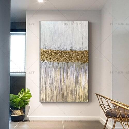 100% Handmade Golden Silver Abstract Painting Modern Art Picture For Living Room Modern Cuadros Canvas Art High Quality