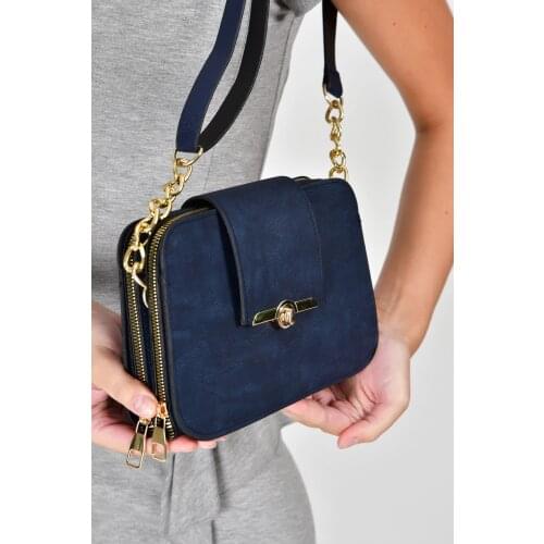 Bagzone Navy Blue Women 'S Semi Chain Strap Lock Detailed Shoulder Bag 10 VA2065