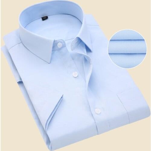 Brand Mens Short Sleeve Shirt 2021 Summer New Plus Size Men Business Formal Dress Shirts White Blue Male Office Tops Clothes
