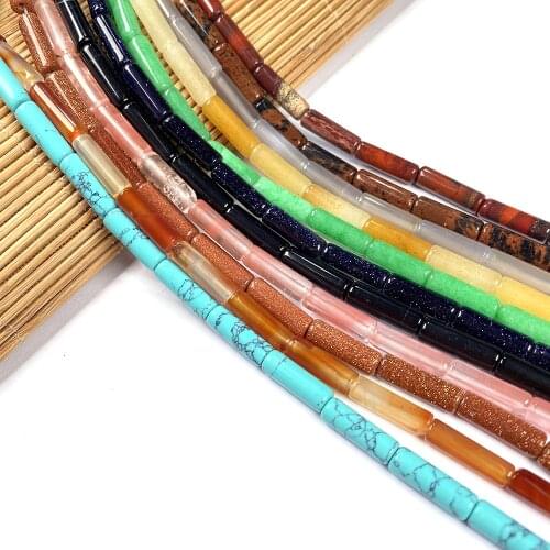 Natural Stone Loose Beads Cylindrical Agates Crystal Beads For Jewelry Making DIY Necklace Bracelet Accessories Gift Size 4x13mm