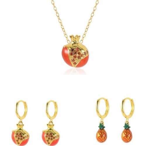 CANNER Hot Sell Summer Fruit Earrings Pendant Necklace For Women Girl Pomegranate Pineapple Pendientes plata 925 Lovely joyero