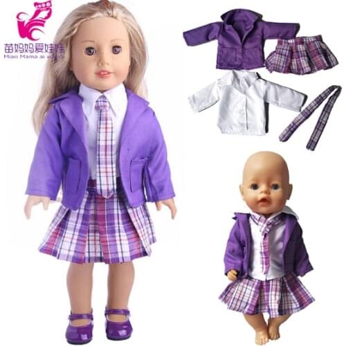 Purple Clothes Shirt Dress Suit Set for 43cm baby dolls for 18 inch girl doll outsuit