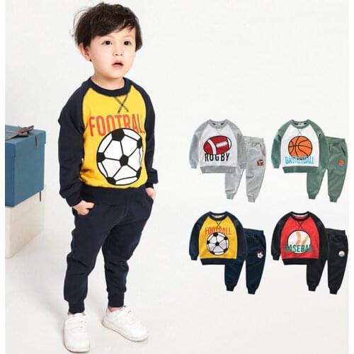 2019 Spring Autumn 2 Pieces Boys Football Suit Baby Sports Suit Clothing Set Sweat Shirt Pants Outfit 2-7 Years old 4 Colors