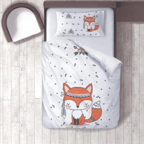 Duvet Cover Set Bedding Set Pillow Case for Baby and Kids Room 3D Printed Gray Wild Fox Model 237