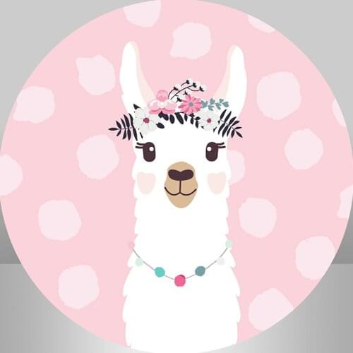 Circle Round Backdrop Cover Pink theme White Dots Sheep Animals Girls First Birthday Background Candy Table Banner Elastic