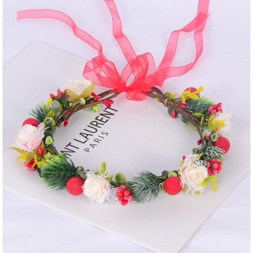 Cute Girl Head Wreath Plant Flower Crown Red Berries Festival Performance Dance Party Decoration Hairband Head Jewelry Wholesale
