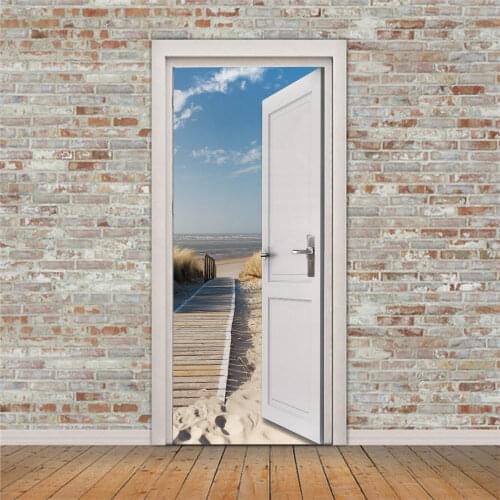 Door Sticker Tools Print 3DBeach Sea View Picture Self Adhesive Decal Home Decoration For Bedroom Waterproof PVC Paper Artwork