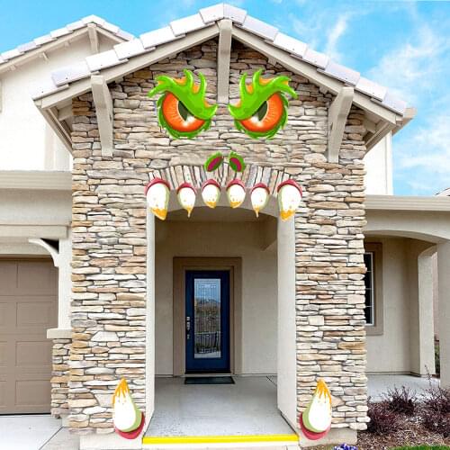 Halloween Special Monster Face Sticker Decals with Large Eyes Fangs for Outdoor Archway Door Window Wall Car Garage Decorations