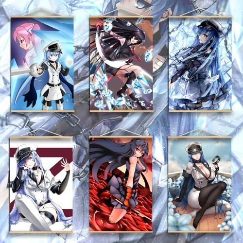 Wall Art Solid Wood Hanging Scroll Akame ga KILL Canvas Painting HD Printed Akame Esdeath Mine Anime Poster Home Decor Bedroom