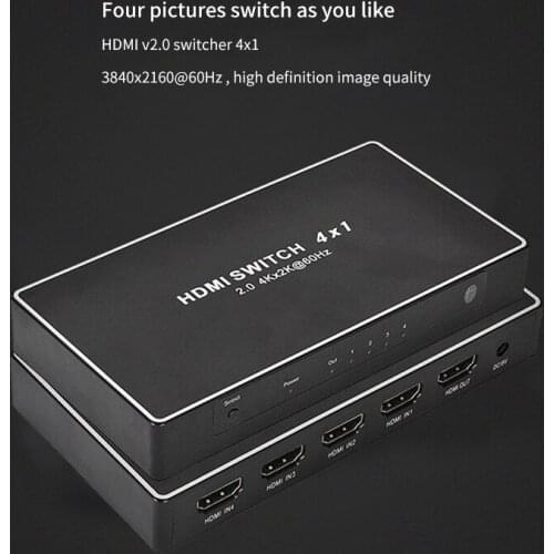 New Hdmi Switcher 2.0v4 In 1 Out 4k@60hz Hdmi Converter Hdmi Switcher 4x1 Images 5v/1a Power Adapter With Remote Control