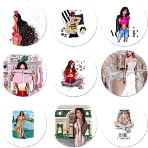 OGUE Princess Girl boss coffee Summer Travel Icons Pins Badge Decoration Brooches Metal Badges For Backpack Decoration 58mm