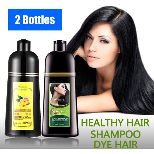 2 Bottles Organic Natural Herbal Black Hair Magic Fast Hair Dye Permanent Color Hair Dying Shampoo Cover Gray White Hair 500ML