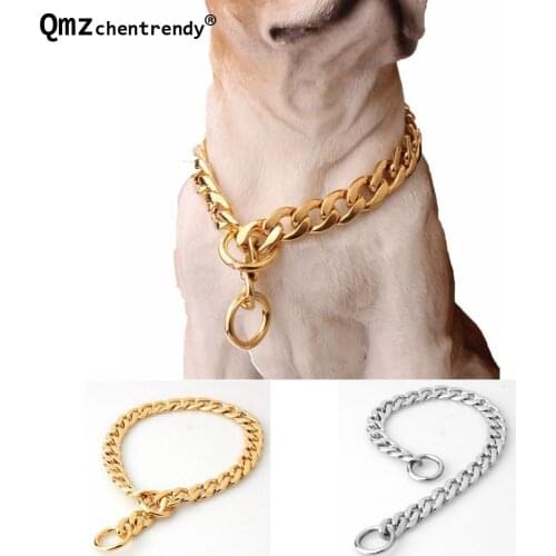 Top quality 11mm wide 12-34 inch Tone Double Curb Cuban Pet Chain Link 316L Stainless Steel Dog Collar Necklace