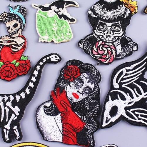 Punk Patch Embroidered Patches For Clothing Skeleton joker Patch Iron On Patches On Clothes Skull Stripe Sewing Applique Jacket