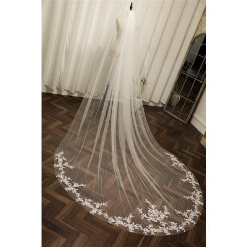 Popodion Bridal Headwear Lace Veil Length 3.5m Wedding Veil with Hair Comb Bridal Veils Wedding Accessories ROM80276