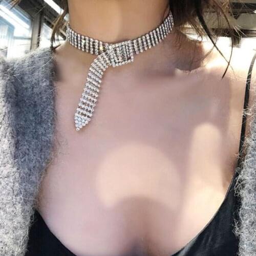 Sexy Hollow Rhinestone Choker punk Collar chain belt Necklace wide wedding chocker bondage cosplay club party jewelry