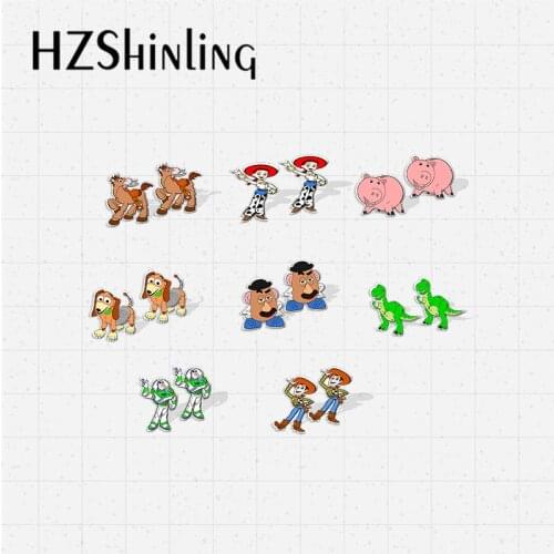 2021 New Arrival Toy Stories Cartoon Movies Characters Buzz Lightyear Cowboy Hudi Dinosaur Handcraft Epoxy Acrylic Stud Earrings