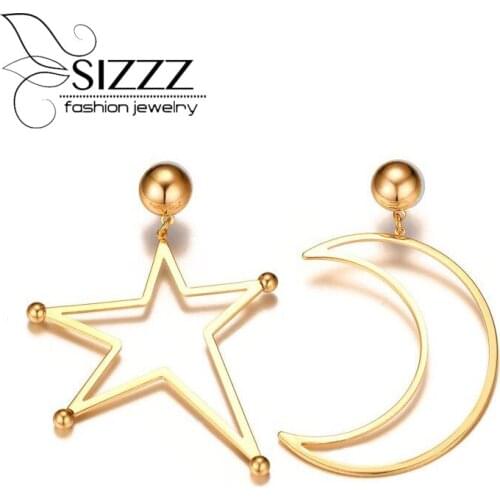 SIZZZ 2017 New Star Moon Unusual Earrings Trendy Small Fresh Gold Color Drop Earrings For Women