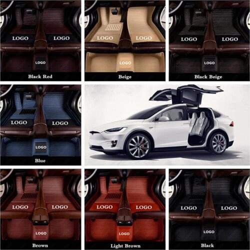 Tesla Model X Luxury Leather CAR Foot Mats for Custom Non-slip Car Accessories Floor Mats Auto Foot Pads Automobile Carpet Cover