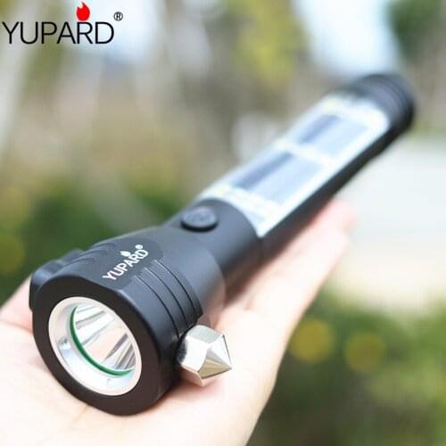 Outdoor safety hammer solar flashlight emergency rescue tool light waterproof LED flashlight emergency light Built-in battery