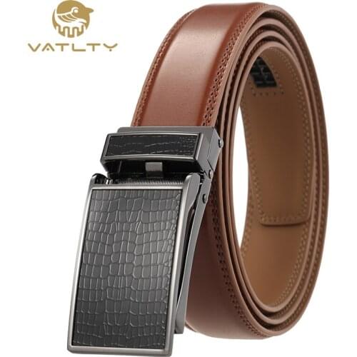 VATLTY 2021 New mens leather thin belt hard metal automatic buckle high-quality natural cowhide genuine business belts for men