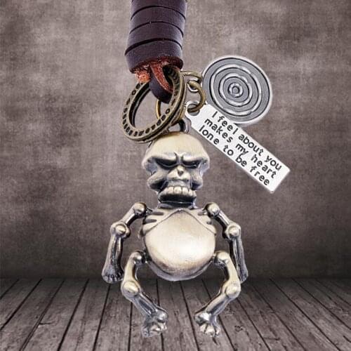 Vintage Robot Skull Keychain Pendant Charms Keyring Handmade Leather Skeleton Alien Car Key Chain Accessories Best Friend Gift