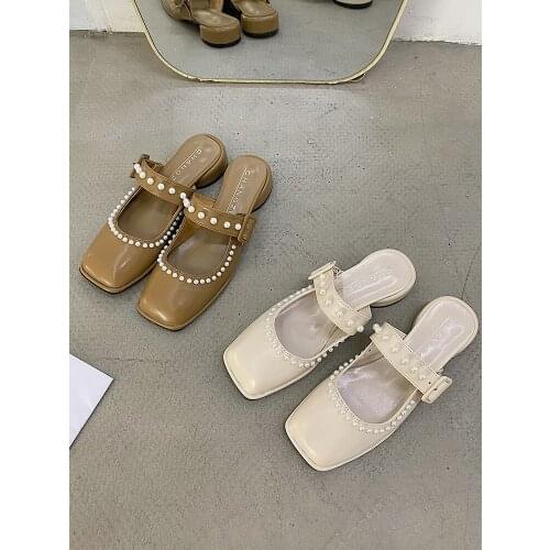 Baotou Ladies Half Slippers Summer New Temperament Square Toe Fashion Outer Wear Mules