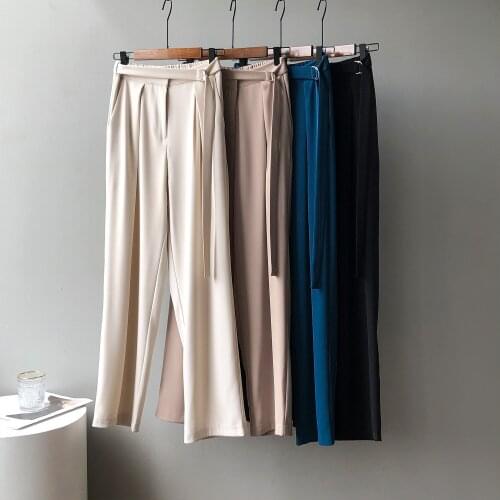 Women 2021 Chic Fashion Office Wear Solid Wide Pants Vintage High Waist Zipper Fly Female Trousers Mujer