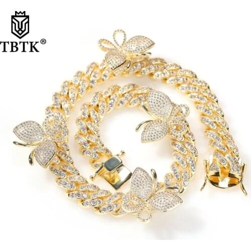 TBTK 12mm CZ Butterfly Necklace For Best Friend Gift Choker Luxury Bling Zirconia Necklaces Fashion Hiphop Jewelry