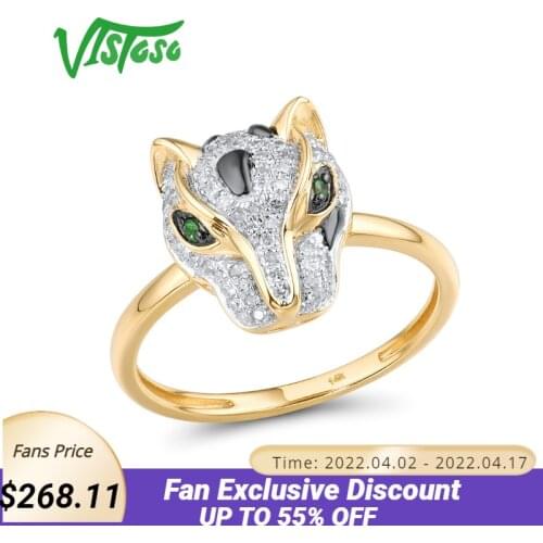 VISTOSO Gold Ring For Women Genuine 14K 585 Yellow Gold Leopard Ring Green Garnet Sparkling Diamond Engagement Fine Jewelry