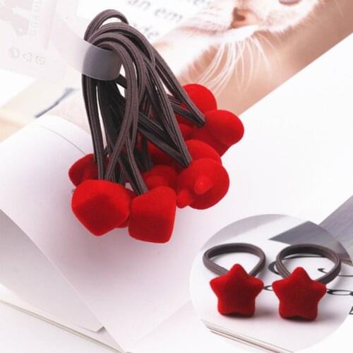 18pairs Red Cartoon Flocking Rabbit Heart Hair Tie Headdress Baby Scrunchies Hair Ropes Hair Accessories Kids Elastic Hair Bands