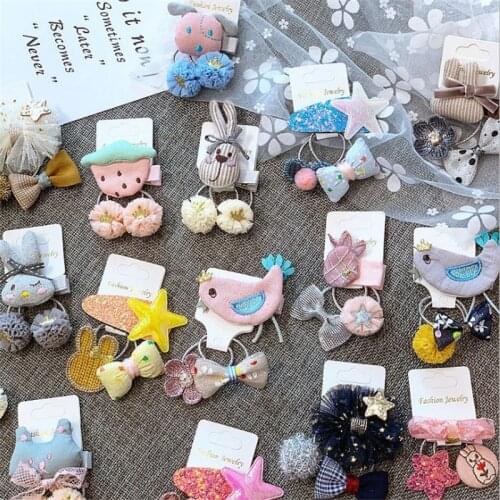 5set/lot Boutique Children Girls Hair Accessories Stars Hair Bow Rabbit Hair Clips For Kids New Hair Ties Rope Elastic Rubber