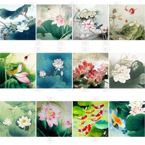 5D Diy Diamond Lotus Flower Embroidery Diamond Mosaic Full Layout Chinese Style Ink Painting Cross Stitch Kit Gift Decoration