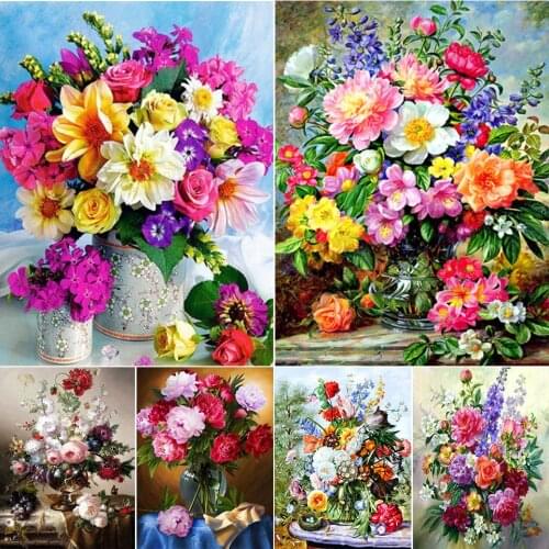 5D DIY Diamond Painting Flowers Vase Cross Stitch Kits Full Square Drill Embroidery Mosaic Art Picture of Rhinestones Decor Gift