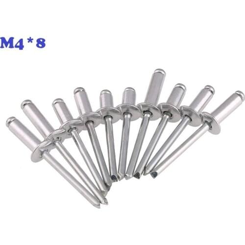 1000pcs/Lot Aluminum M4*8 4X8MM Domed round head pop rivets open end round head rivets nail decoration rivets metal fastners