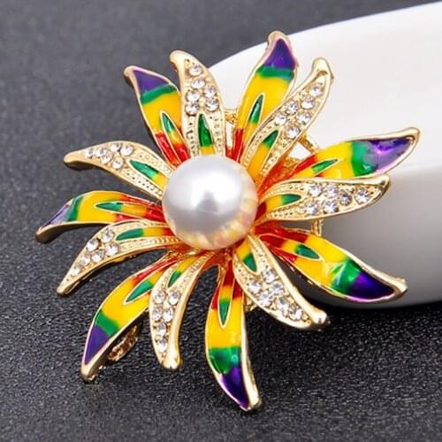 Zlxgirl brooches jewelry fashion pearl bauhinia brooch personality wild painted flower pin corsage female coat pins