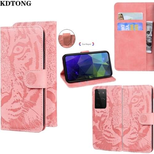 Flip Phone Case for Samung Galaxy S21 S20 FE 5G Note 20 Ultra Plus Funda Tiger Embossed Leather Card Slot Wallet Bag Full Cover