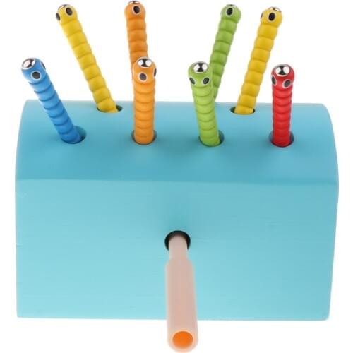 Wooden Catch Worms Pretend Magnetic Fishing Insects Game Toys Kids Baby Developmental Toy Blue