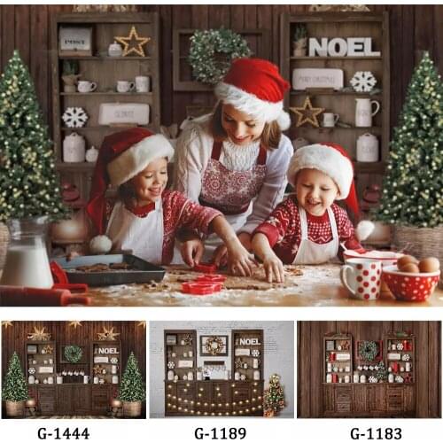 Wood Christmas Kitchen Backdrops Photography Backgrounds for Kids Family Photo Studio Christmas Decorations Banner Prop