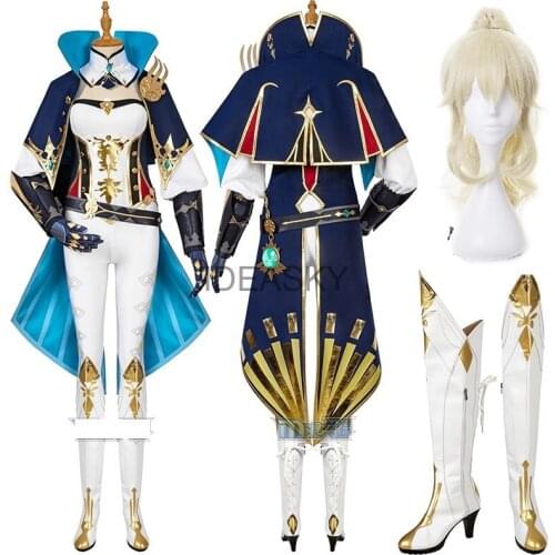 Game Genshin Impact Jean Cosplay Costume Shoes boots Wig Anime Halloween Costume adult Women Performance Outfit Props Jean Suit