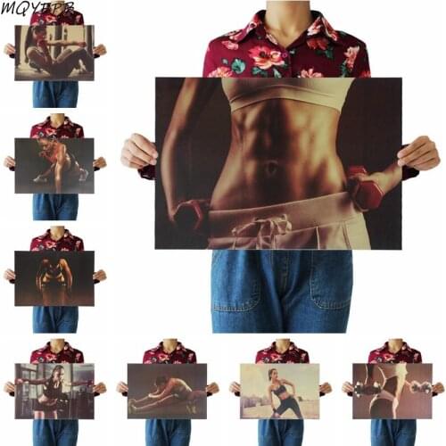 Fitness Exercise Kraft Paper Beautiful Woman Retro Poster Home Decoration Painting Wall Sticker 50.5x35cm