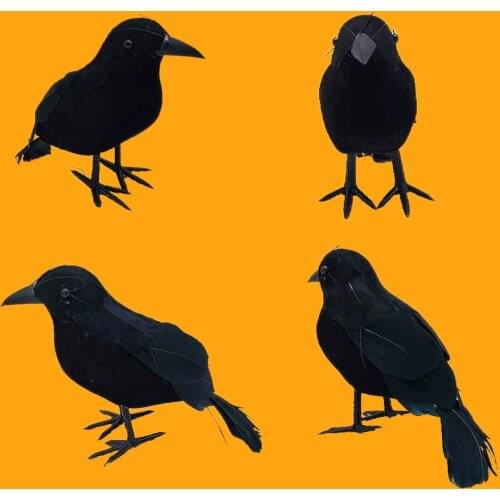 Simulation Crow Black Flocking Feather Crow Halloween Christmas Decoration Fake Bird Animal Scary Toys Home Party Horror Props