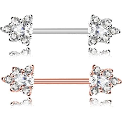 2pcs Fashion Barbell Nipple Ring Piercing Bar Rings Jewelry Creative Punk Body Jewellery High Quality Zircon Heart Rings Women