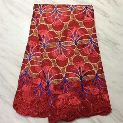 Red African Lace Fabric 2021 High Quality Embroidery Swiss Voile Lace Fabric For Womens Party Cotton Lace Fabric VMP5042