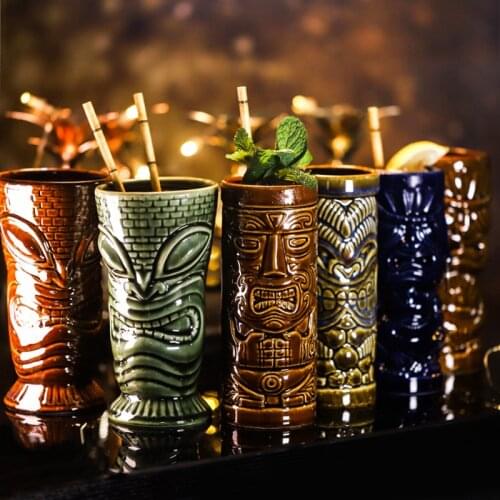 2021 Creative American Cocktail Glass Ceramic Cup, Creative Personality Pirate Cocktail Tiki Cup Bar Special Wine Cup